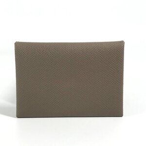 HERMES Two fold Calvi Duo Card Case Wallet coin purse Epsom Etoupe gray Unused